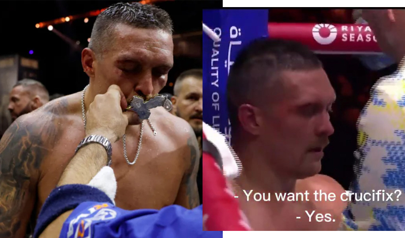 ο oleksandr usyk φυλά τον σταυρό στο ματς με Tyson Fury